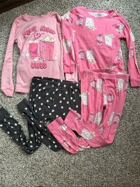 2 - Carters girls Pink Popcorn & Movie Night Pajamas size 7